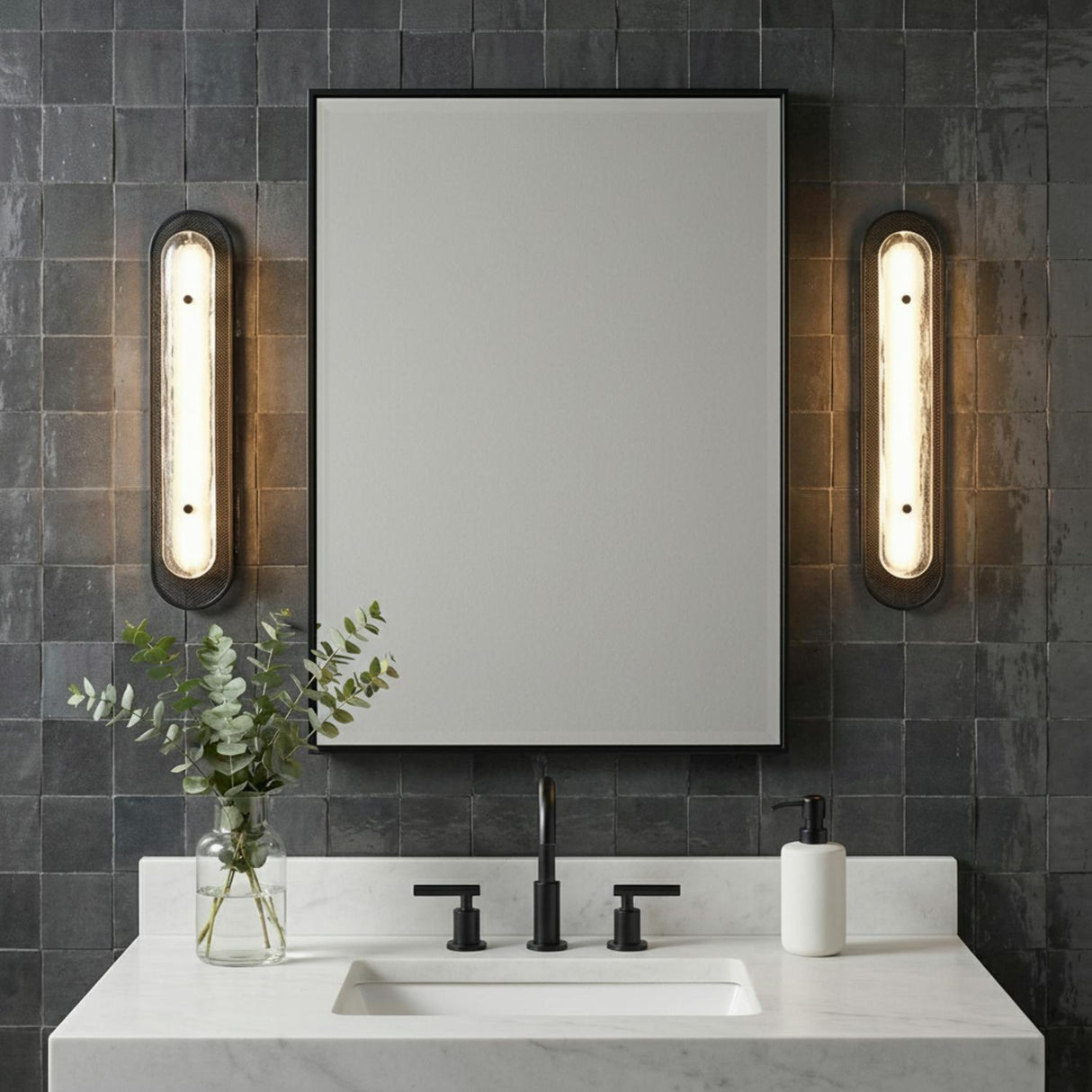 Vance LED Wall Sconce 30" for Modern home with Dark Gray Tile