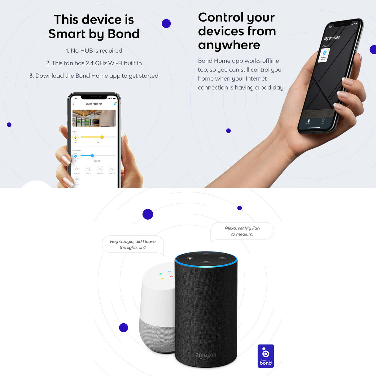 This fan model is a Smart Fan with Bond Home App control.