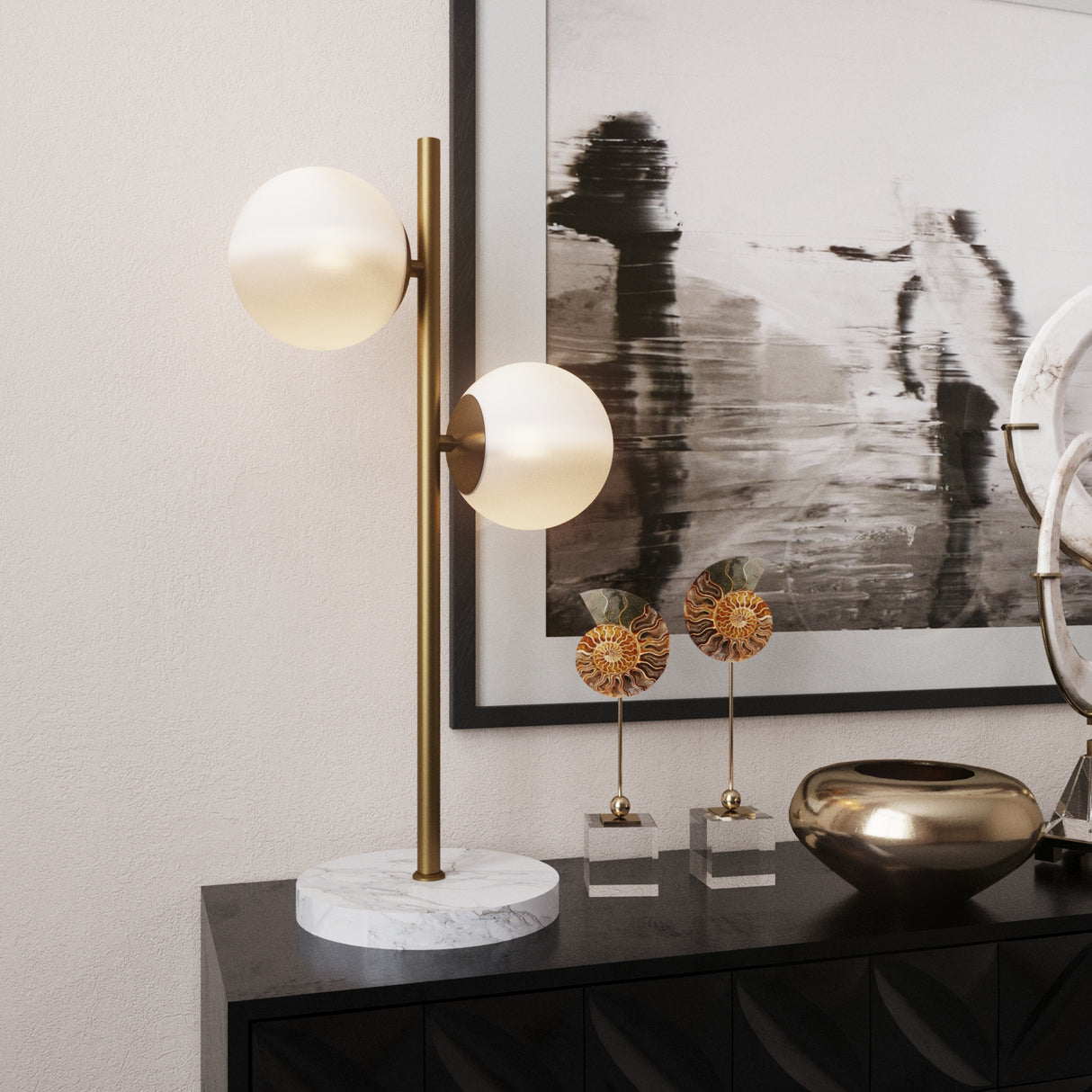 Castell 2 Globe Table Lamp, Aged Brass