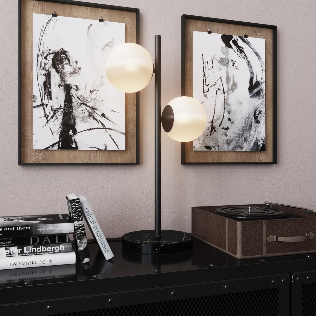 Castell 2 Globe Table Lamp, Matte Black