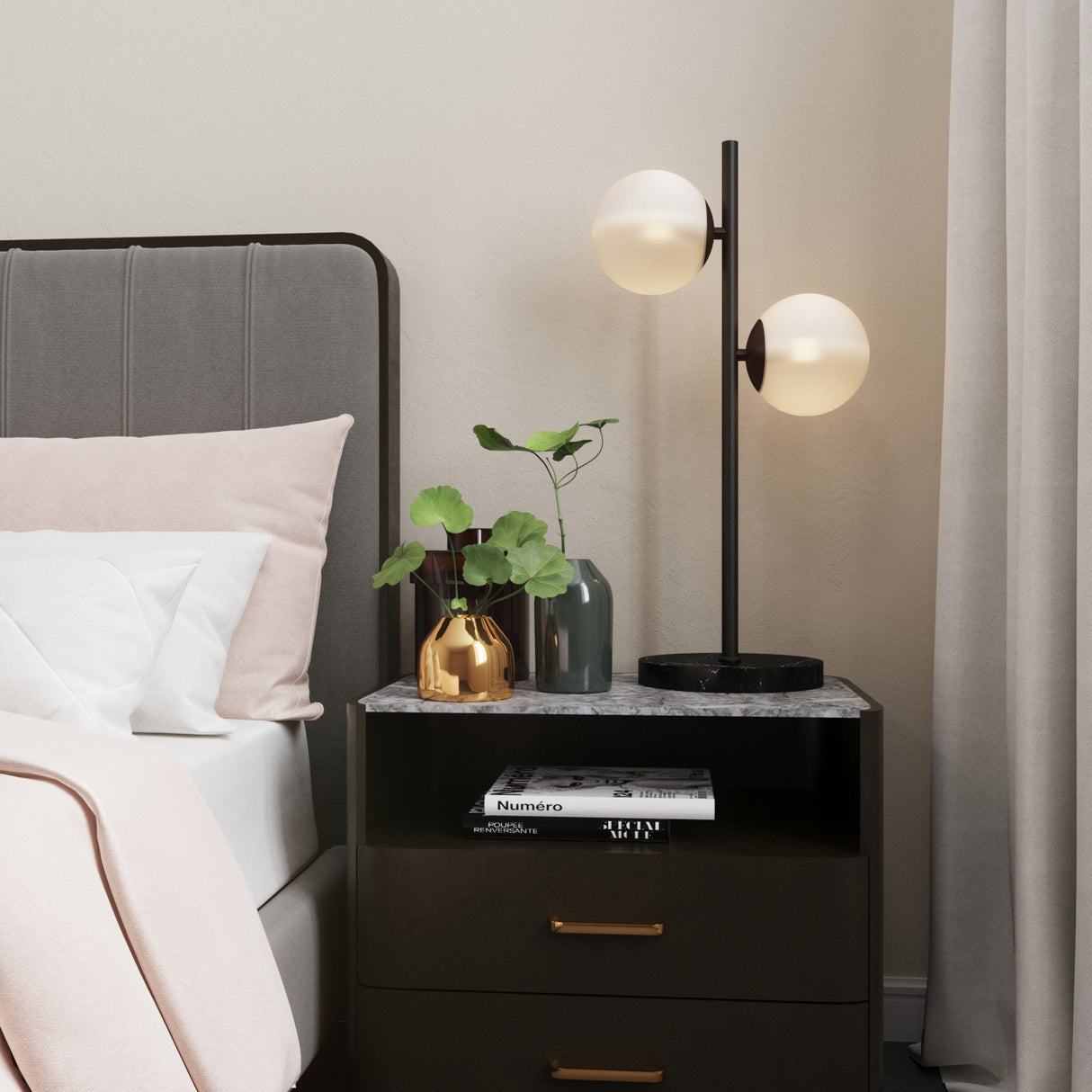 Castell 2 Globe Table Lamp, Matte Black