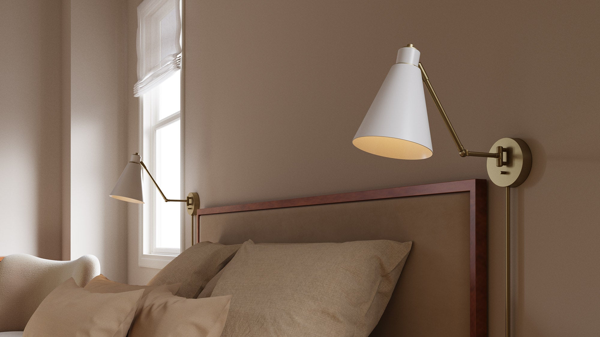 Avin Adjustable Plug-in Wall Sconce, White and Aged Brass – Lights.com