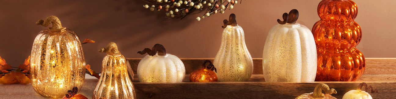 White and Gold Pre-Lit Mercury Glass Pumpkins