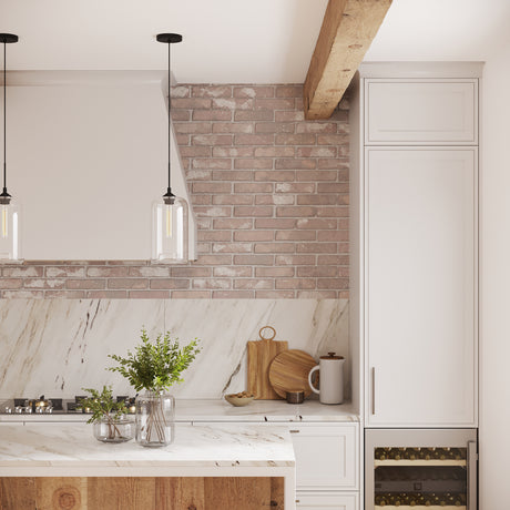 Windsor Pendant Light, Handblown 12" Tall Glass Shade with Vintage Style Back Cord, two fixtures in modern farmhouse kitchen