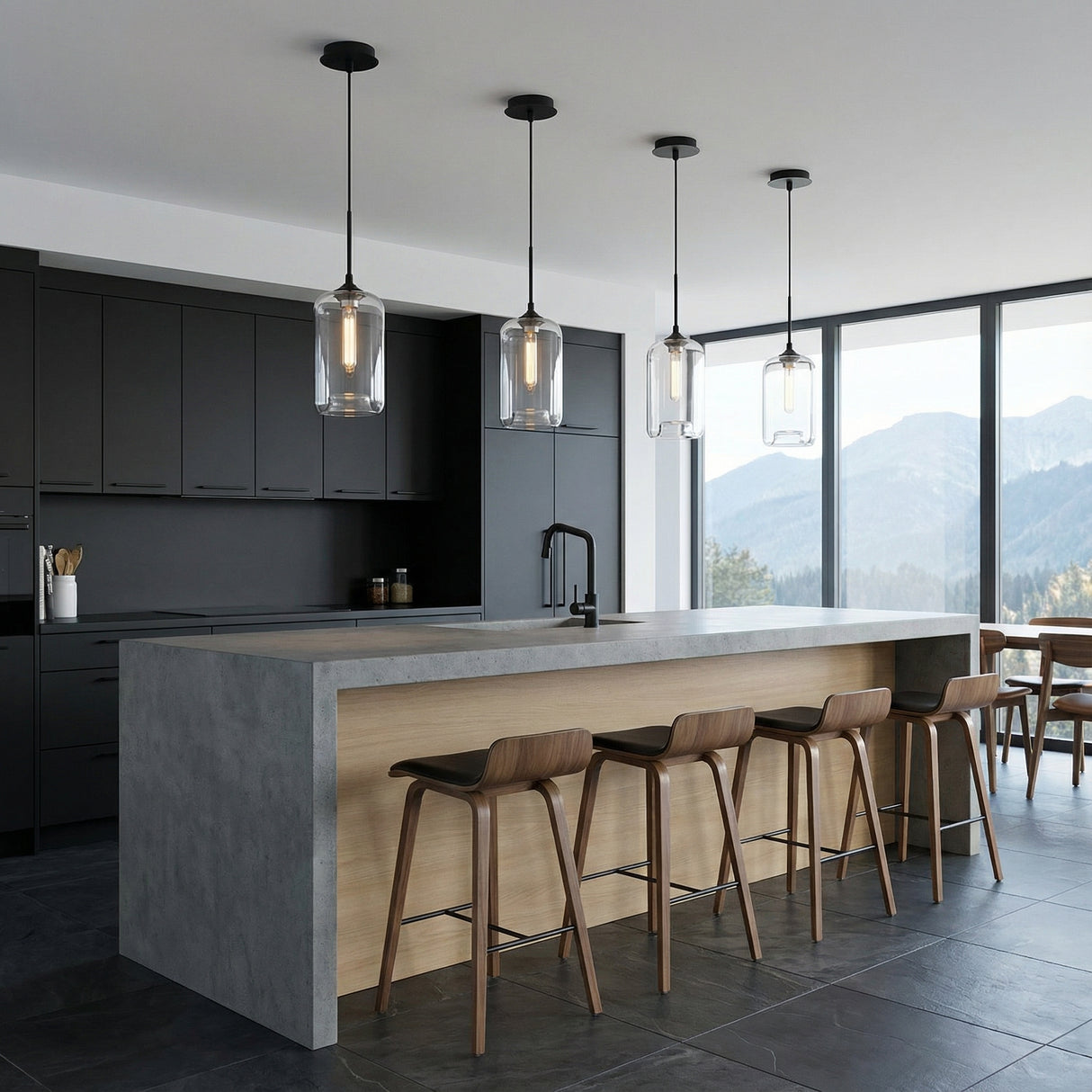 Windsor Heights Cylinder Glass Pendant 7" for Modern home with Black Siding