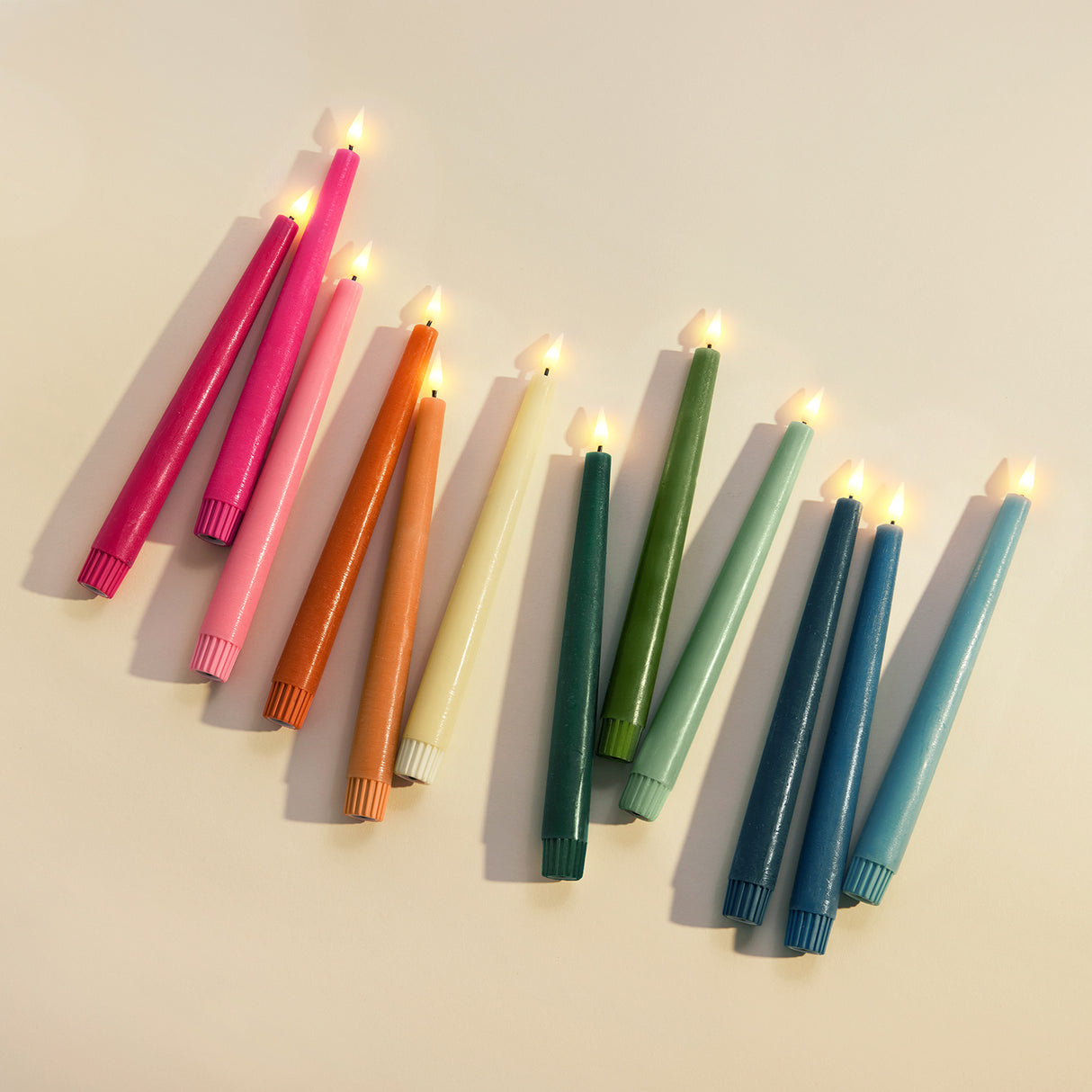 Infinity Wick Gradient Greens, Distressed 9" Taper Candles, Set of 3