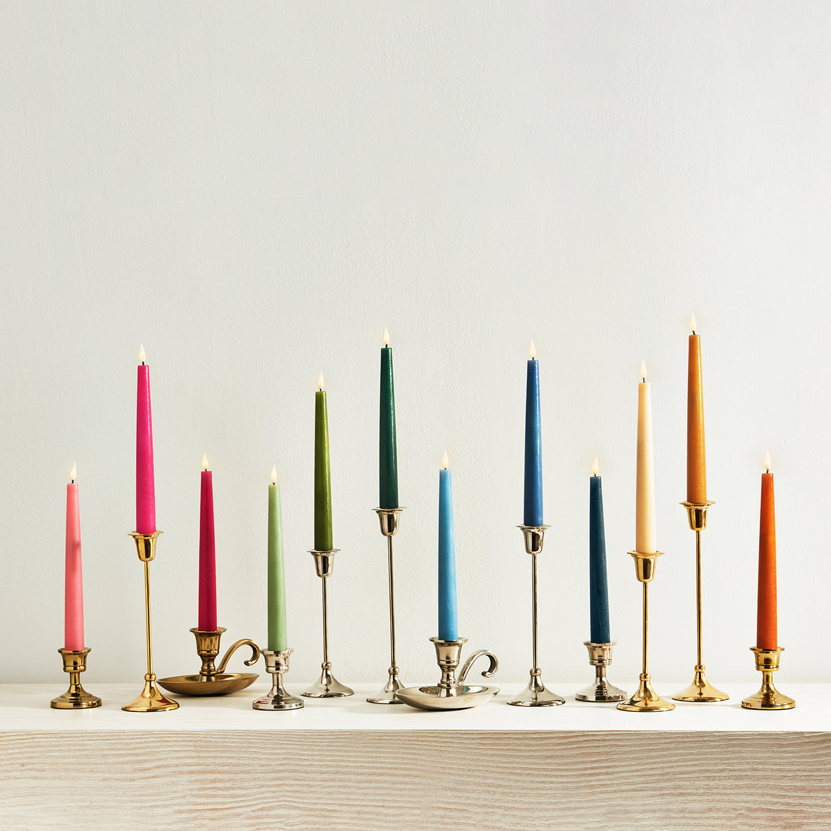 Infinity Wick Gradient Greens, Distressed 9" Taper Candles, Set of 3