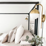 Powell LED Wall Sconce with Hooded White Globe, Aged Brass