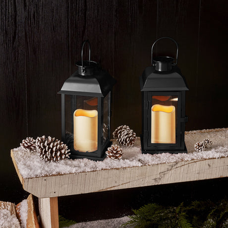 Chelsea Solar 11.5" Black Metal Flameless Lantern, Set of 2