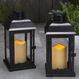 Chelsea Solar 11.5" Black Metal Flameless Lantern, Set of 2