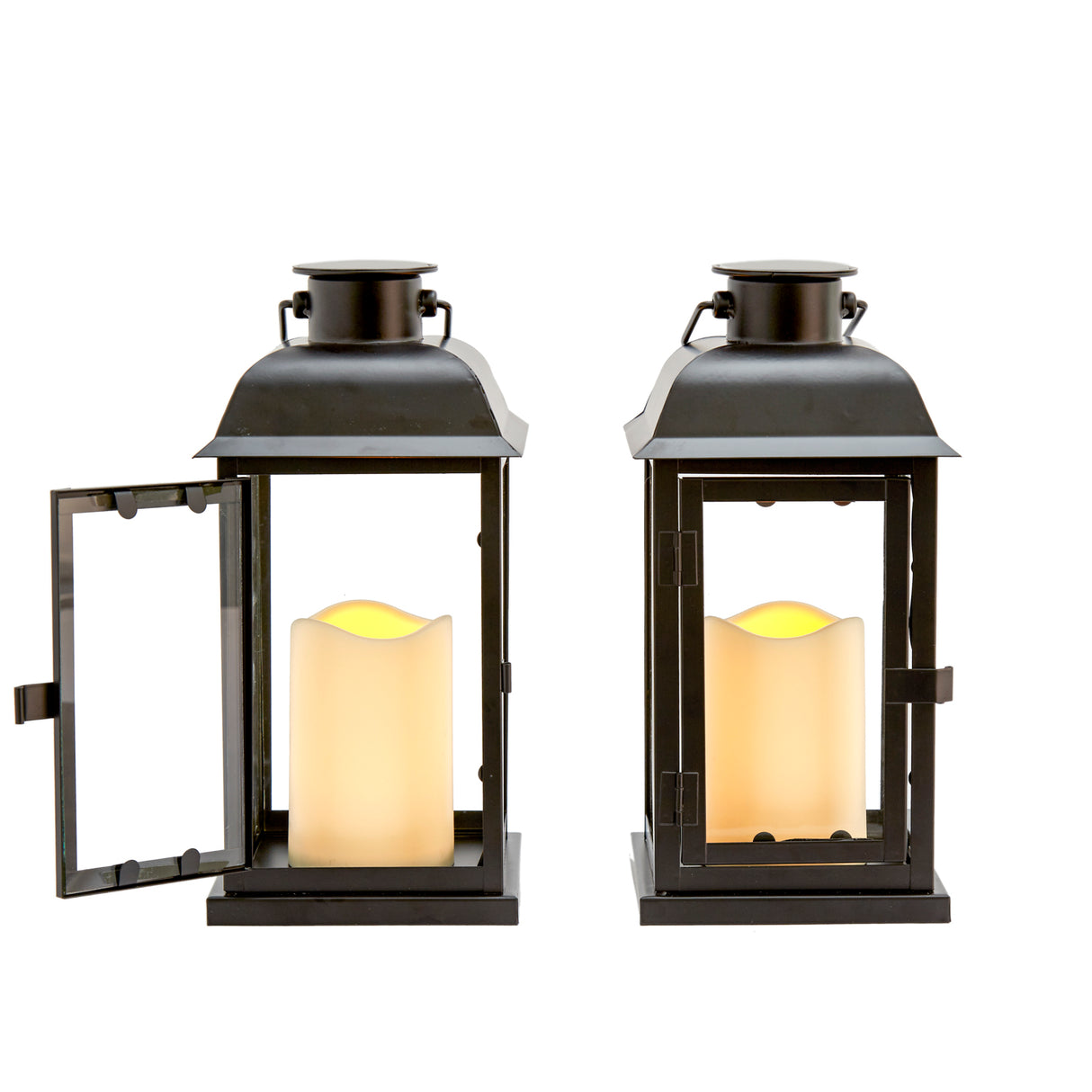 Chelsea Solar 11.5" Black Metal Flameless Lantern, Set of 2