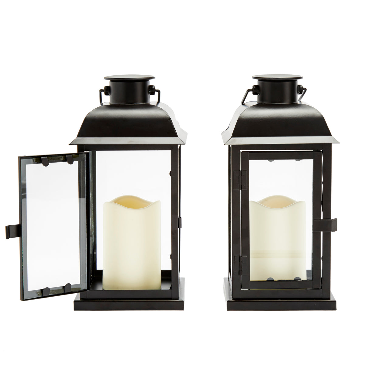 Chelsea Solar 11.5" Black Metal Flameless Lantern, Set of 2