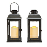 Chelsea Solar 11.5" Black Metal Flameless Lantern, Set of 2