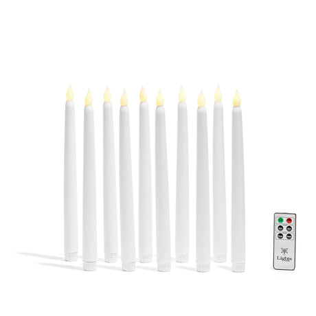 Classic White 10" Wax Flameless Taper Candles, Set of 10