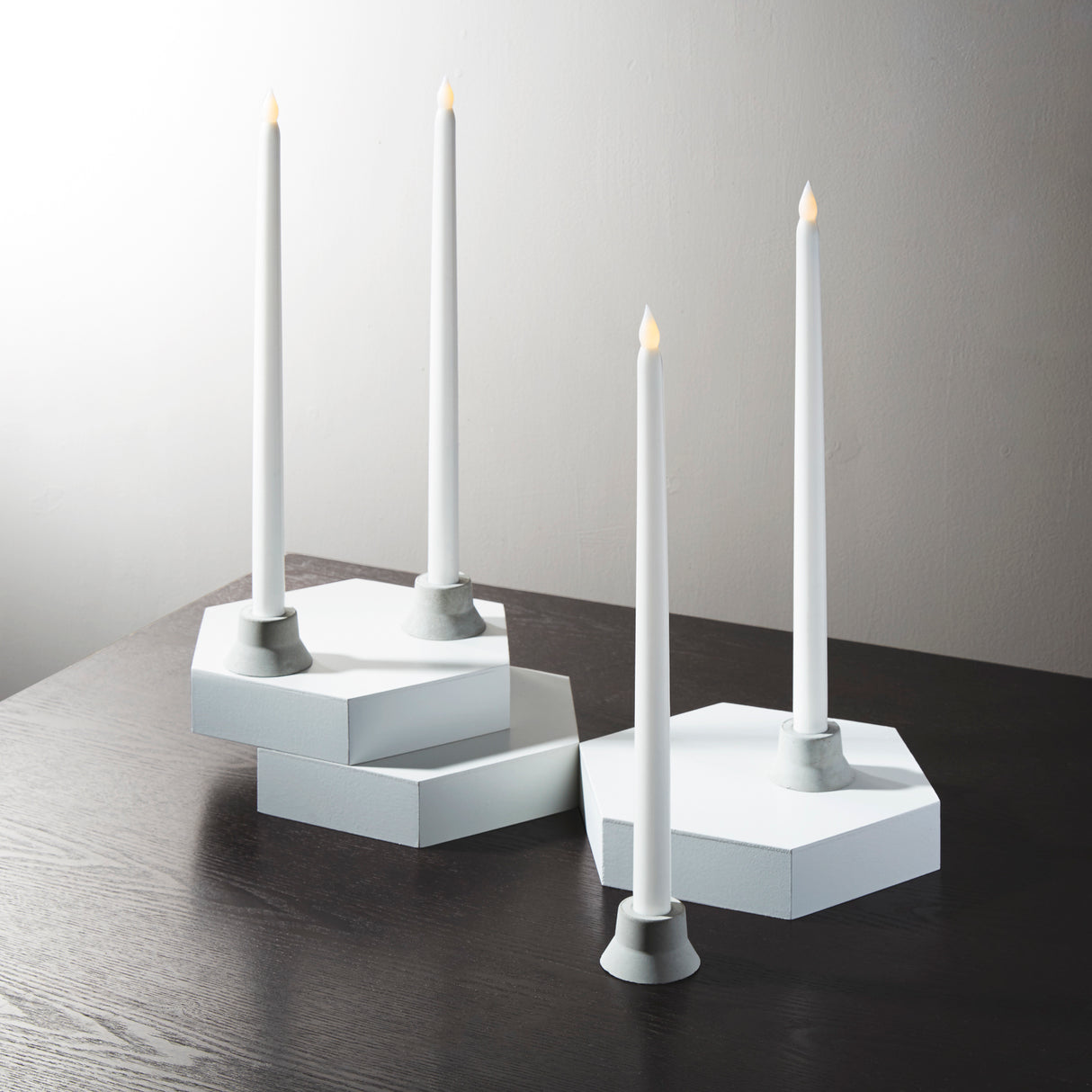 Classic White 15" Wax Flameless Taper Candles, Set of 4