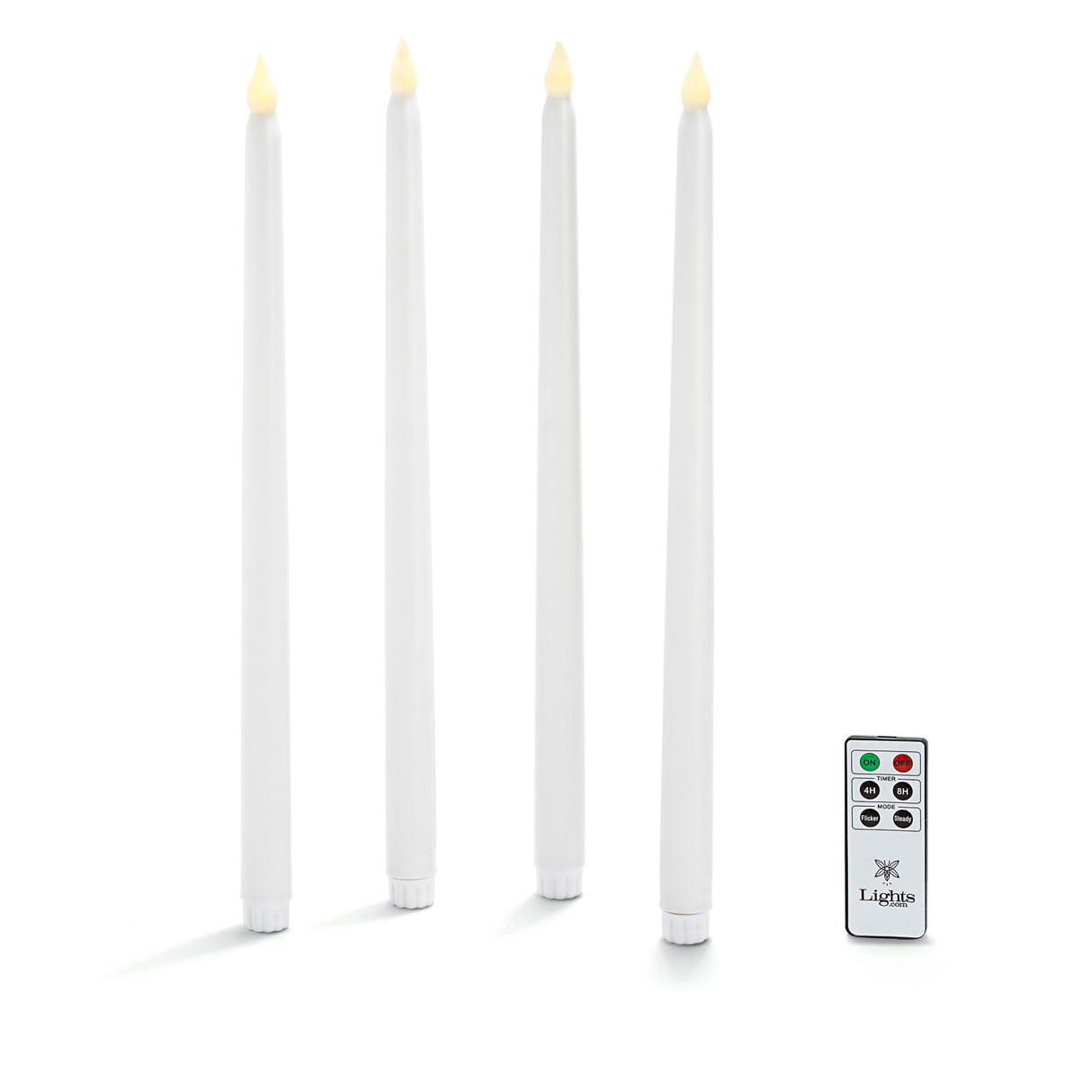 Classic White 15" Wax Flameless Taper Candles, Set of 4