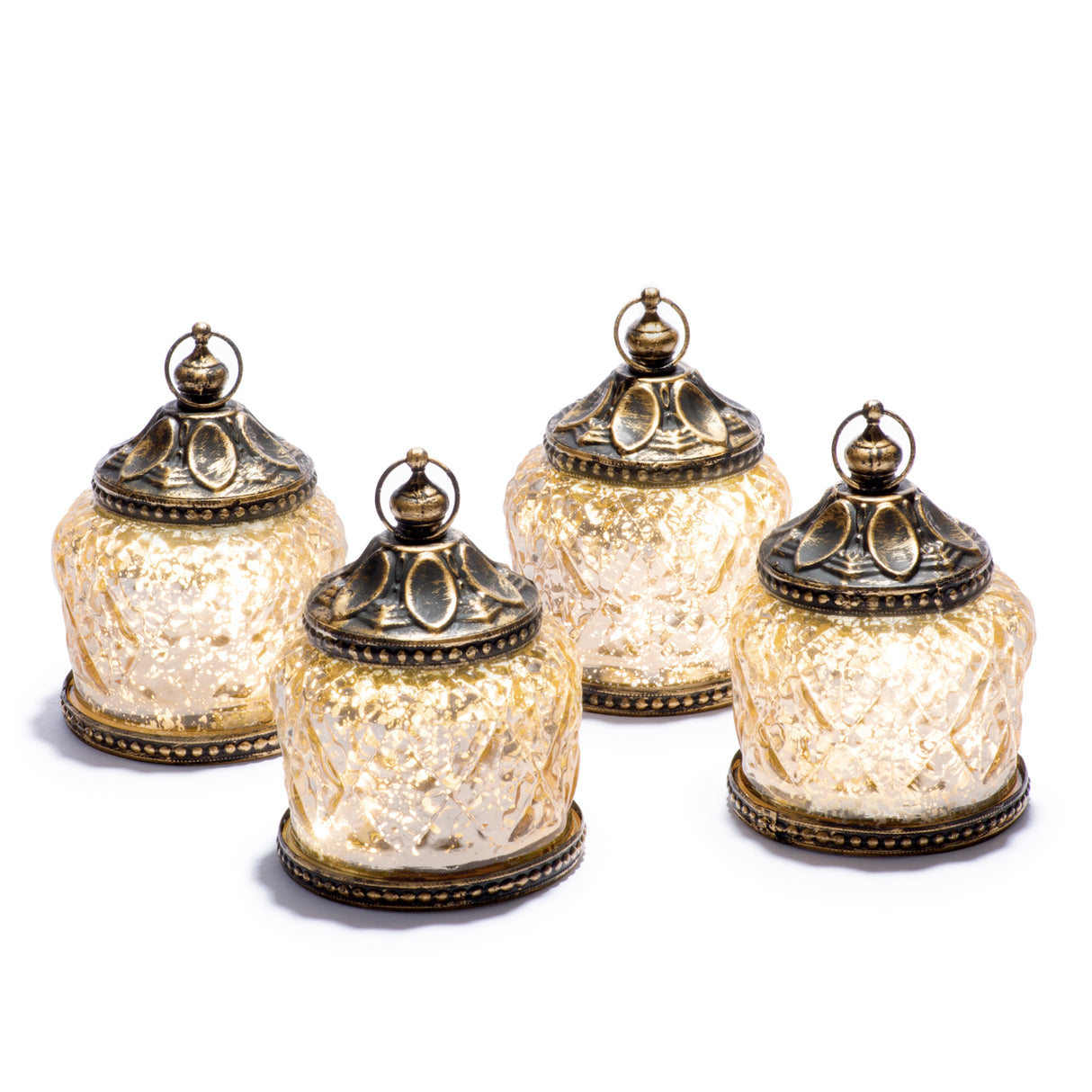 Amira Mini LED Mercury Glass Lanterns, Set of 4