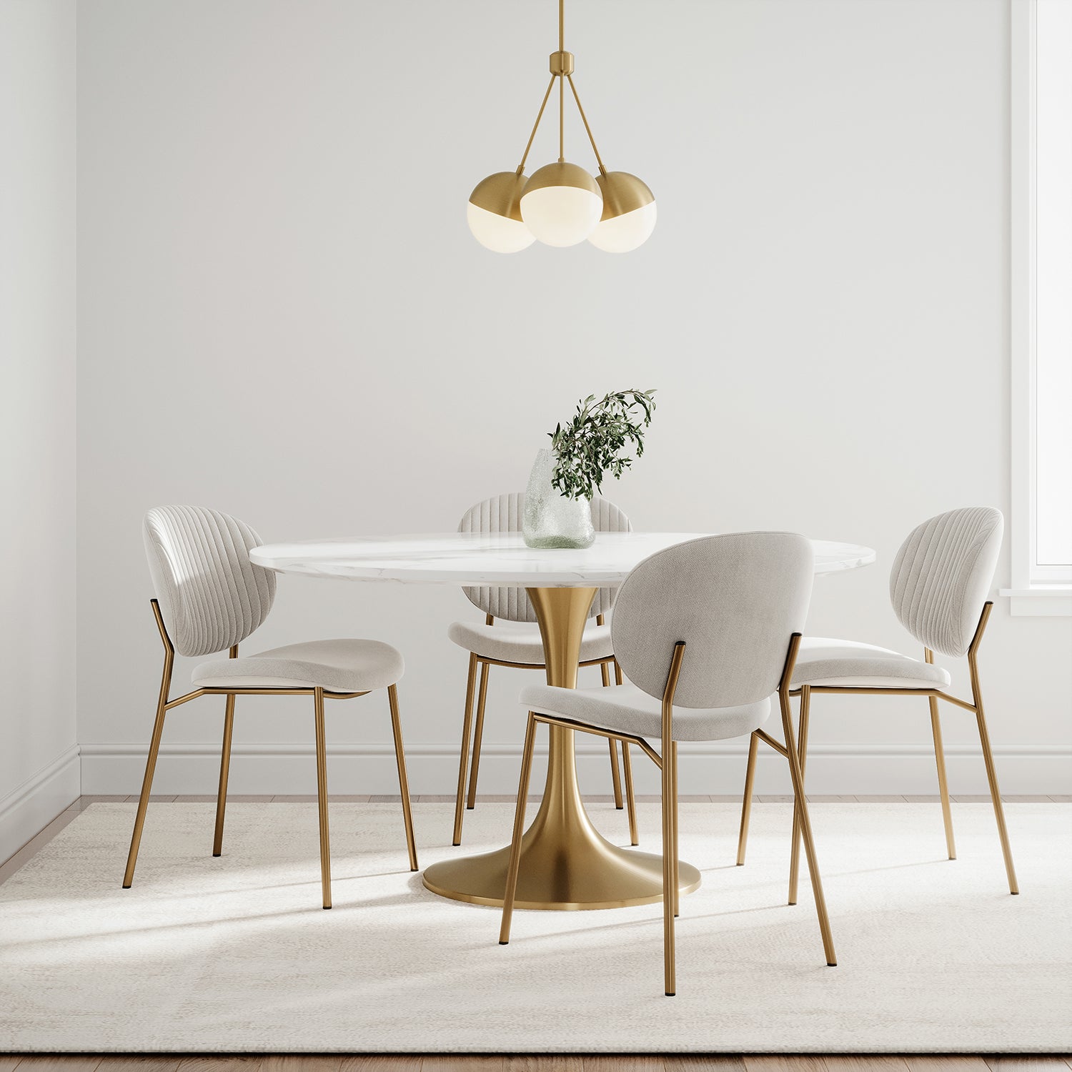 Powell LED 3 Light Chandelier with White Globes, Aged Brass