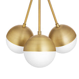 Powell LED 3 Light Chandelier with White Globes, Aged Brass