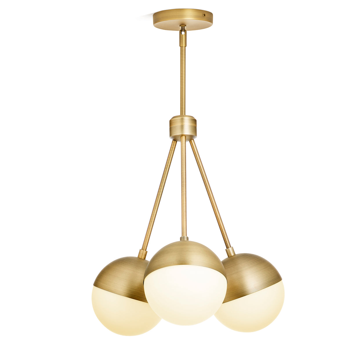 Powell LED 3 Light Chandelier with White Globes, Aged Brass