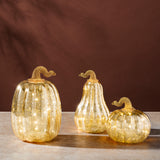 Gold LED Pumpkins with Mercury Glass Finish, Set of 3