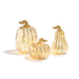 Gold LED Pumpkins with Mercury Glass Finish, Set of 3