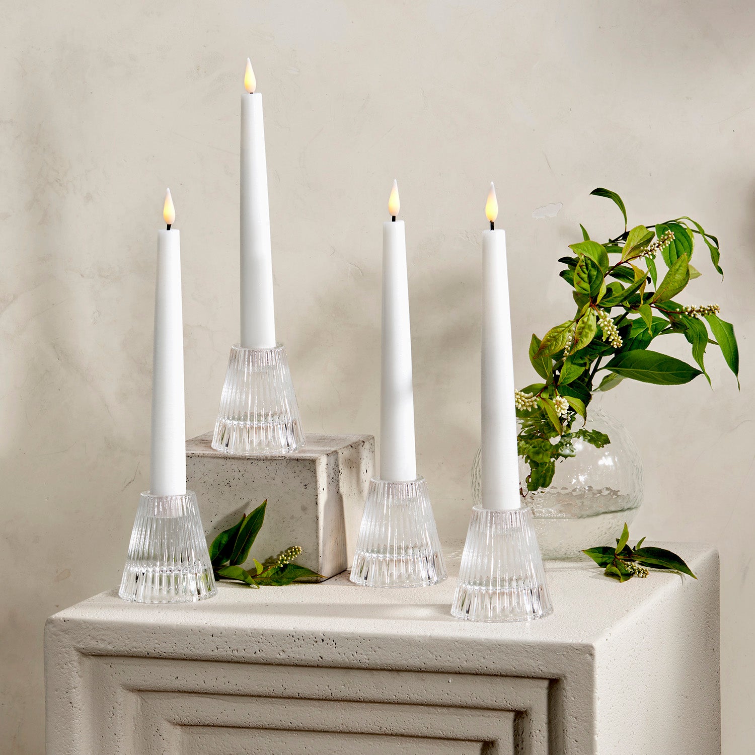 Lucida Reversible Clear Candle Holders, Set of 4
