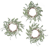 Frosted Mistletoe Pillar Candle Rings, Set of 3