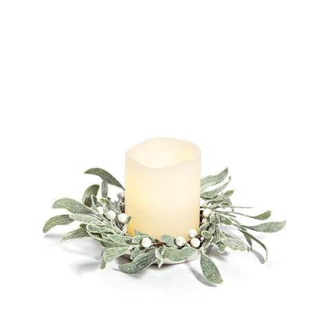 Frosted Mistletoe Pillar Candle Rings, Set of 3