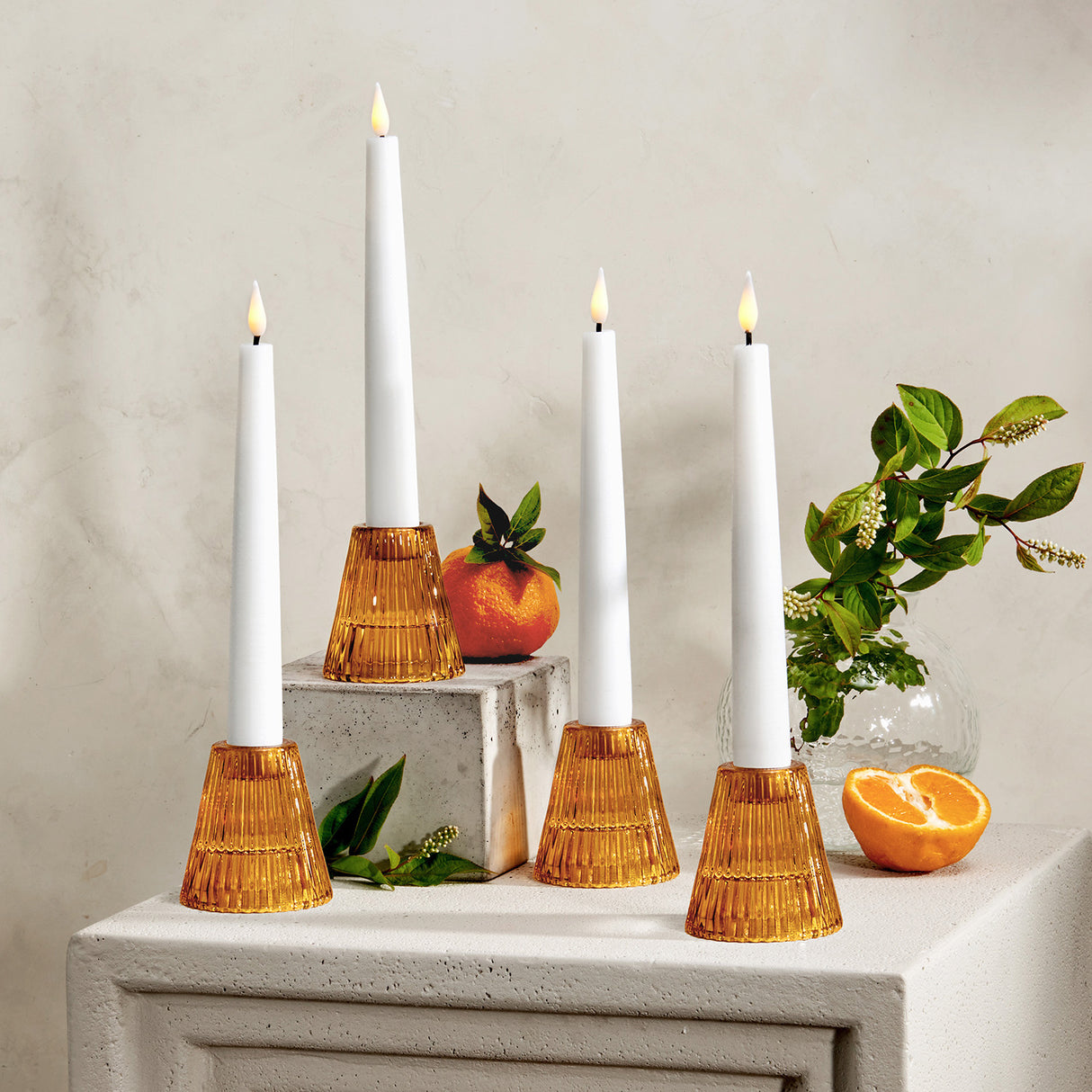 Lucida Reversible Amber Candle Holders, Set of 4
