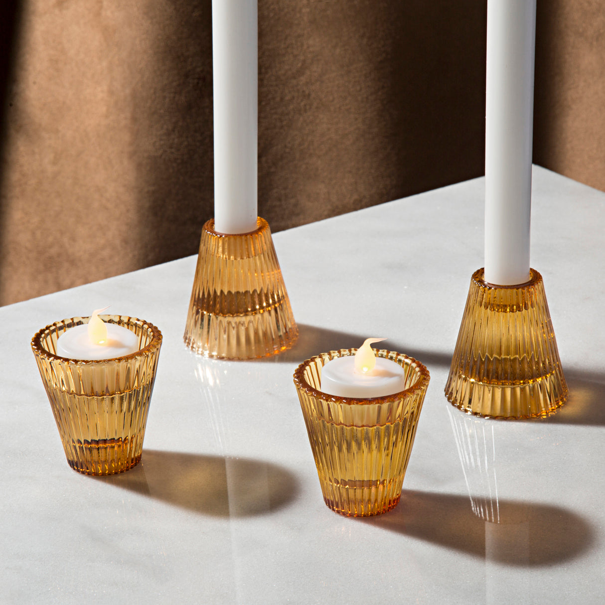 Lucida Reversible Amber Candle Holders, Set of 4