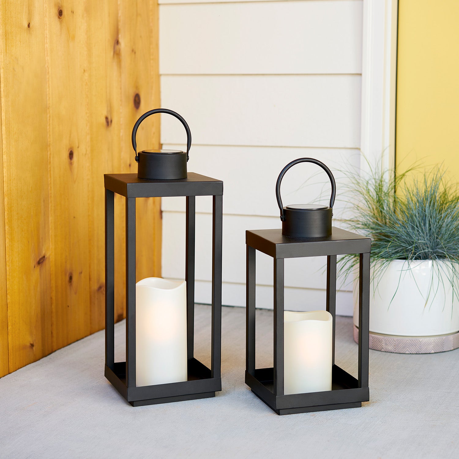 Velo Metal Lantern with Solar LED Candle, Medium