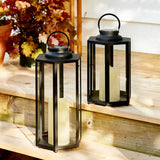 Rigel Hexagonal Metal Lantern with Solar LED Candle, Medium