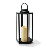 Rigel Hexagonal Metal Lantern with Solar LED Candle, Large