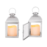 Cherish Silver Metal Lantern with Flameless Candle, Set of 2