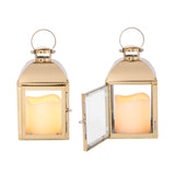 Cherish Gold Metal Lantern with Flameless Candle, Set of 2