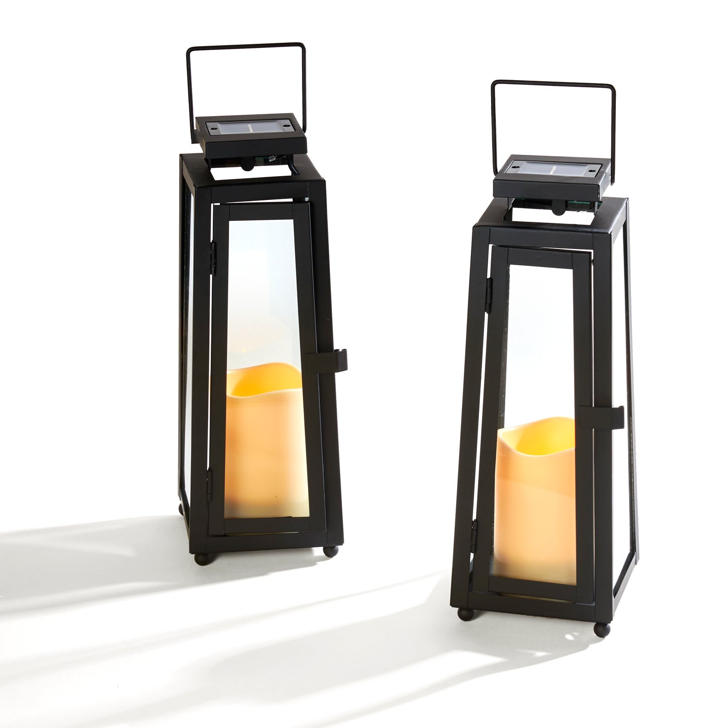 Quincy Black Medium Solar Metal Lanterns, Set of 2