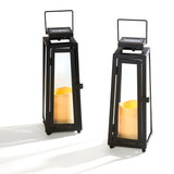 Quincy Black Medium Solar Metal Lanterns, Set of 2