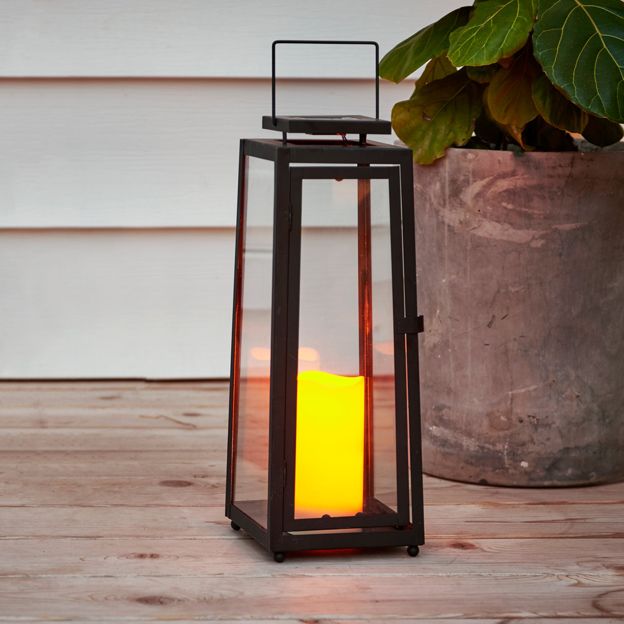 Quincy Black Large Solar Lantern with Candle