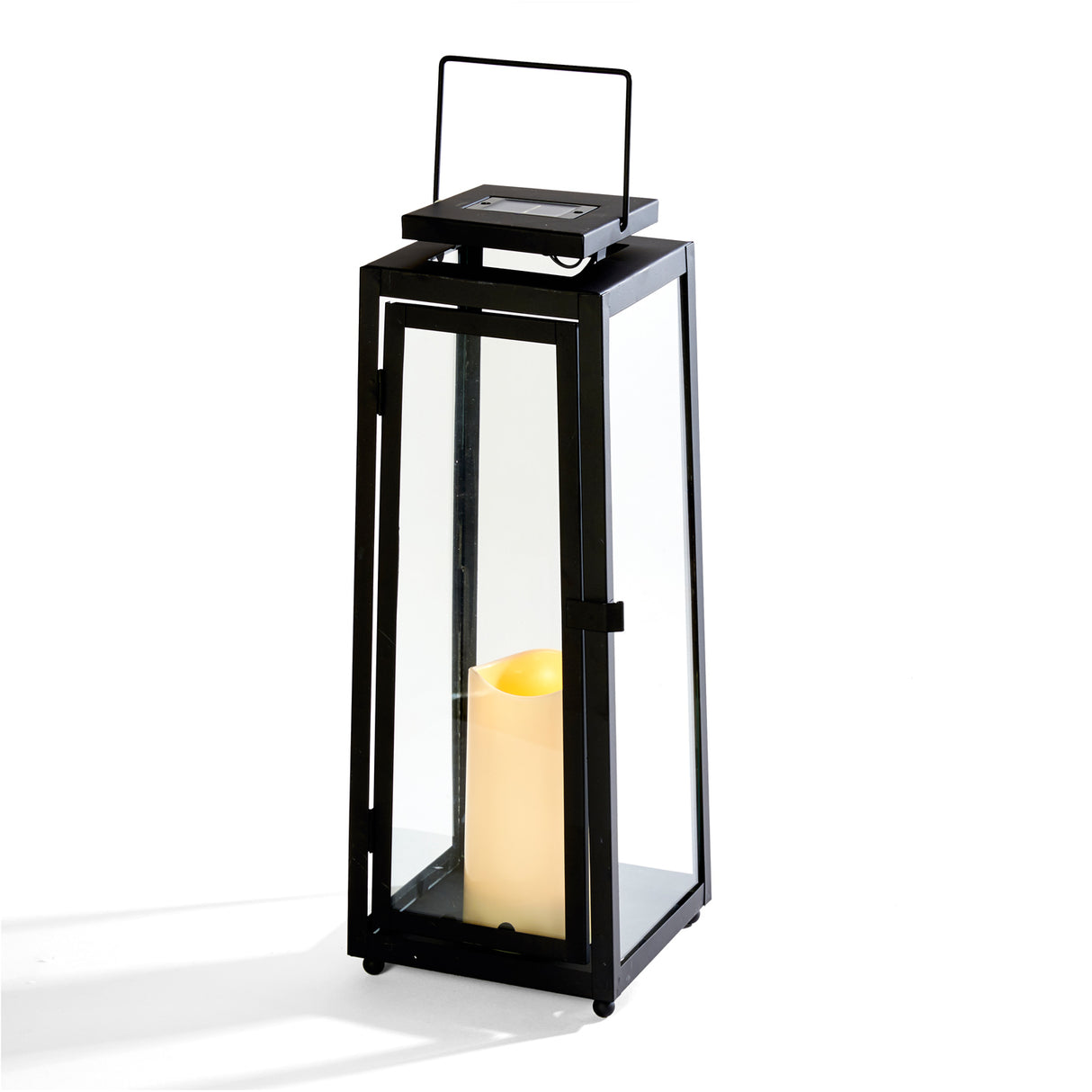 Quincy Black Large Solar Lantern with Candle