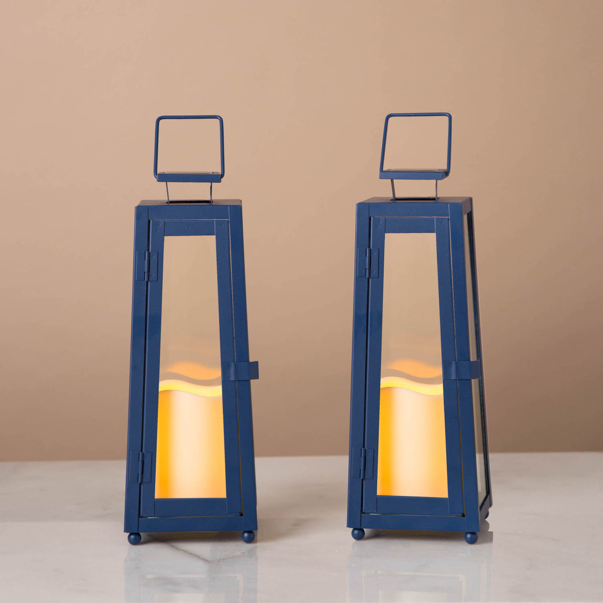 Nantucket Blue Medium Solar Metal Lantern, Set of 2