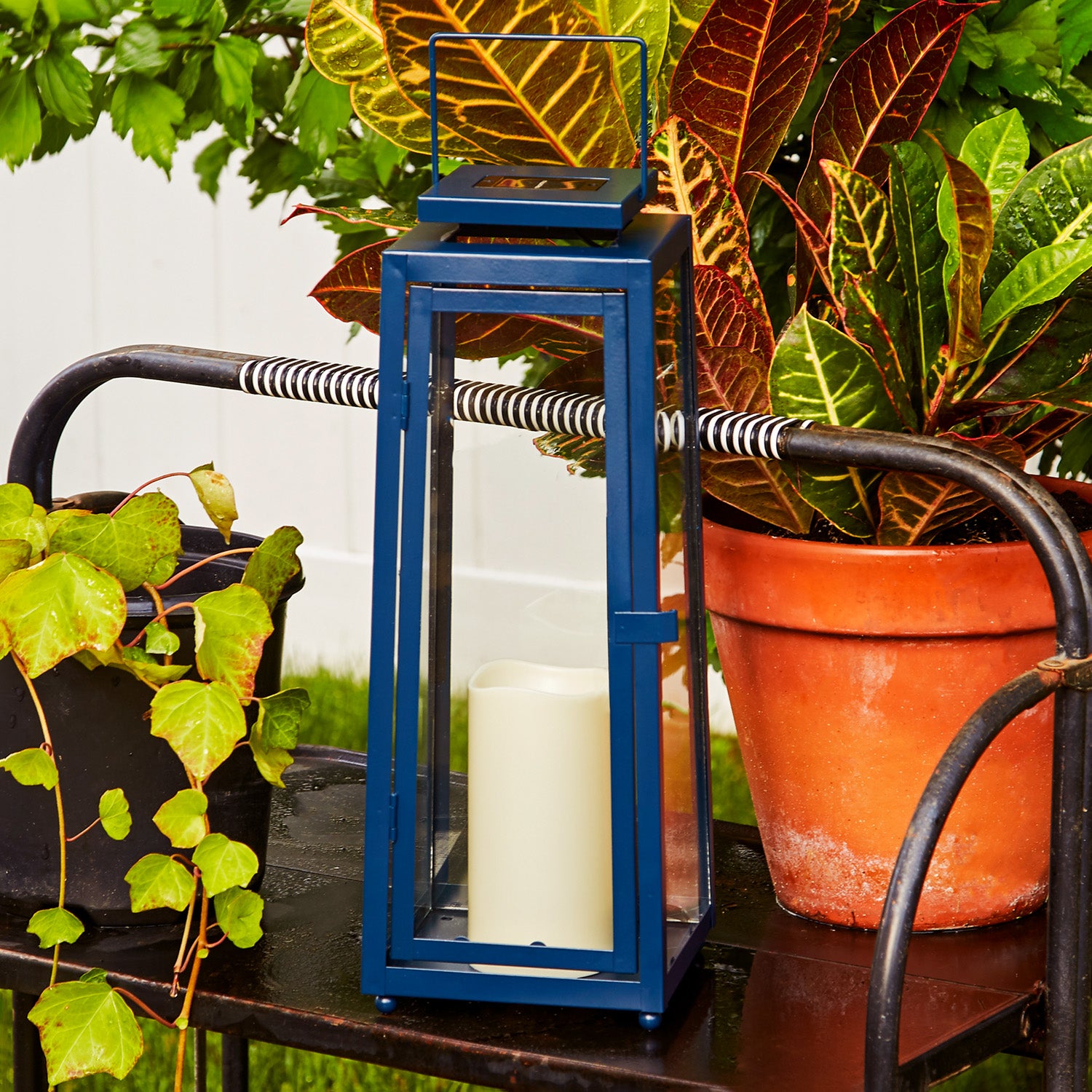 Nantucket Blue Large Solar Metal Lantern