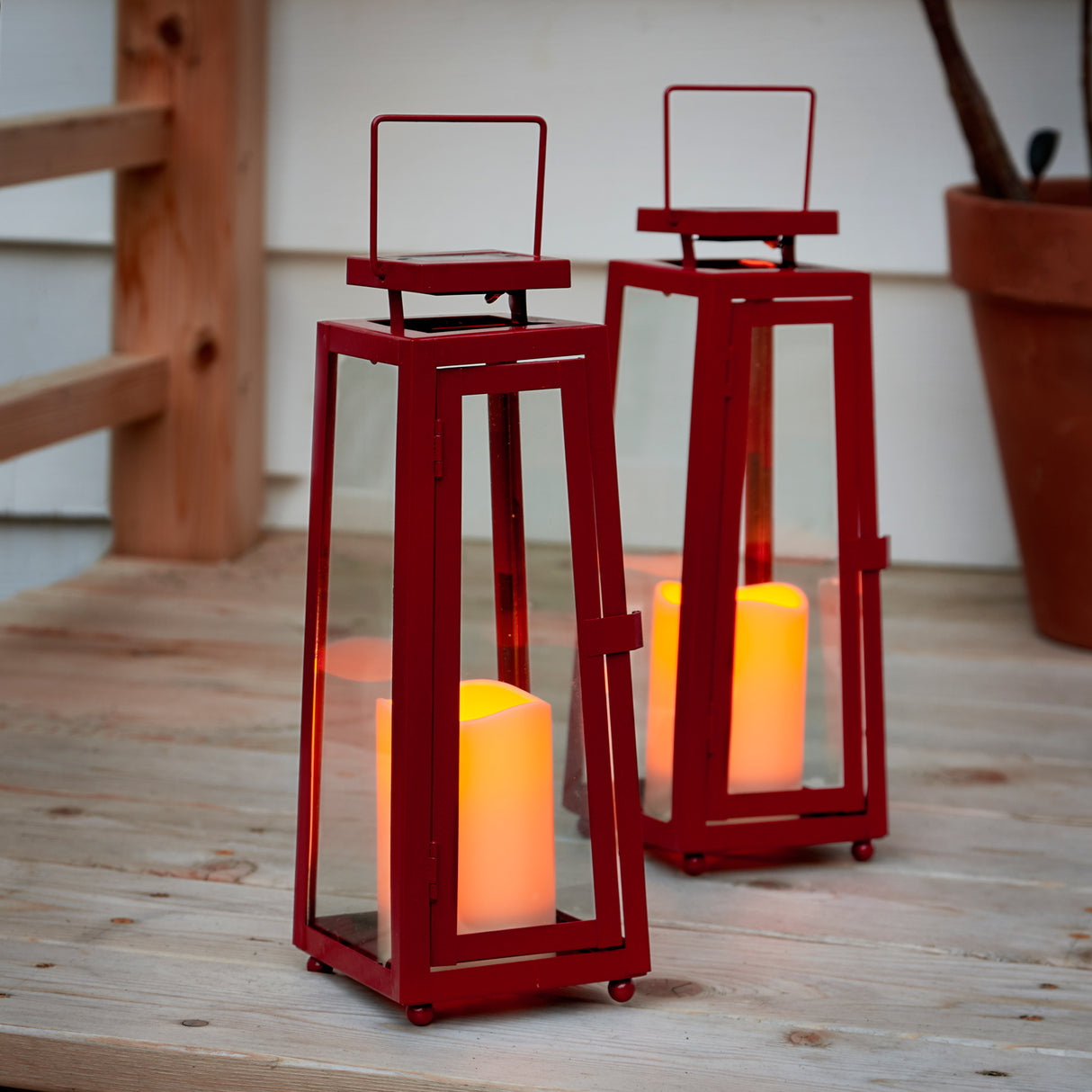 Madaket Red Medium Solar Metal Lantern, Set of 2