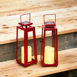 Madaket Red Medium Solar Metal Lantern, Set of 2