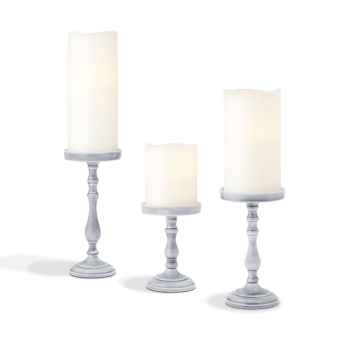 Magnolia 3" Pillar Candle Holder, Gray, Set of 3