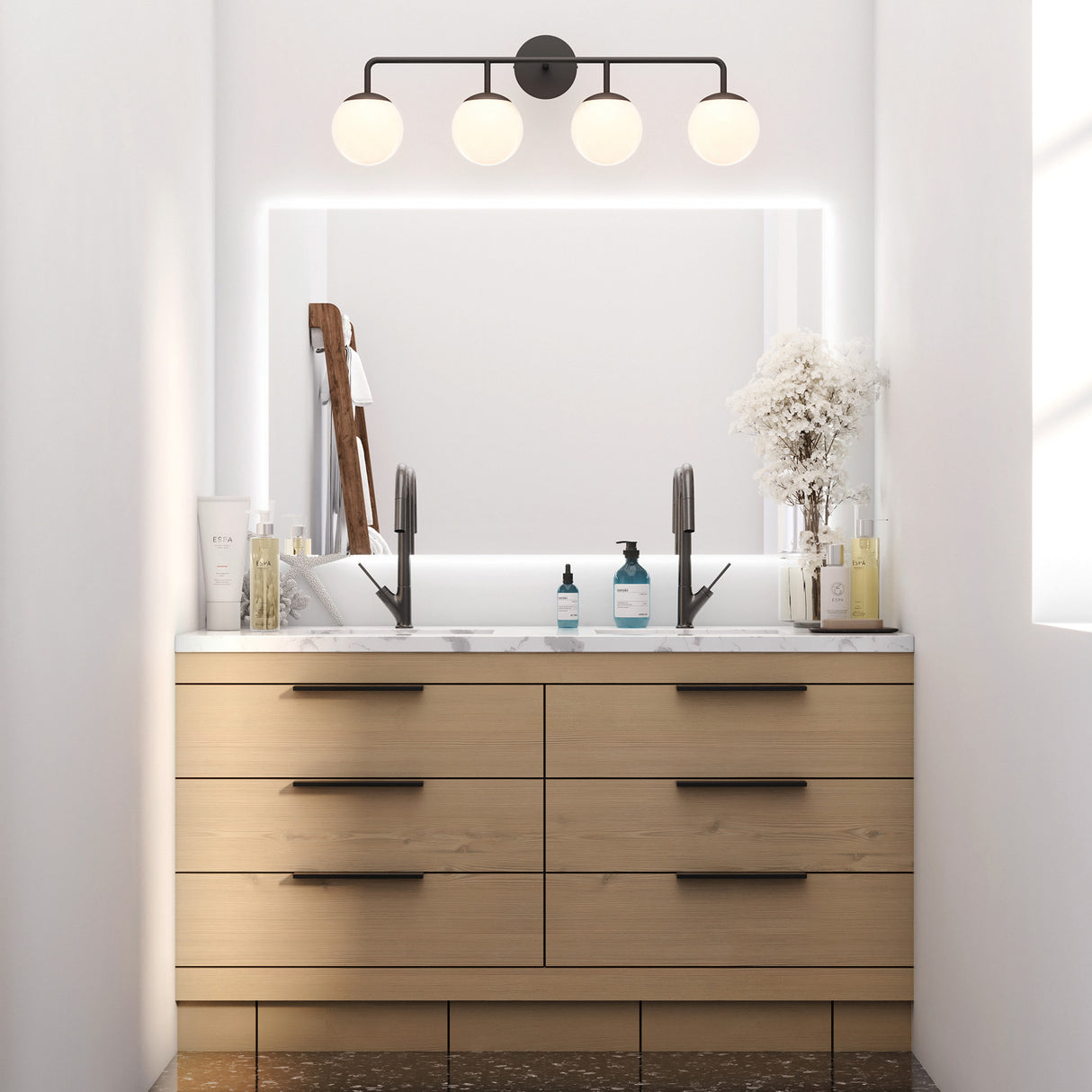 Castell 4 Globe LED Vanity, Matte Black