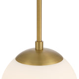 Top cap detail, Castell LED 8" Globe Pendant Light, Opal White Glass, Mid-Century Modern, Aged Brass Metal Finish