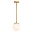 Castell LED 8" Globe Pendant Light, Opal White Glass, Mid-Century Modern, Aged Brass Metal Finish, with light on