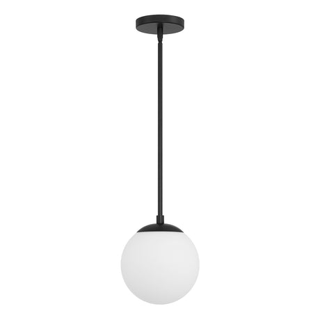 Castell LED 8" Globe Pendant Light, Opal White Glass, Mid-Century Modern, Matte Black Metal Finish, with light off