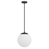 Castell LED 12" Globe Pendant Light, Opal White Glass, Mid-Century Modern, Matte Black Metal Finish, with light off